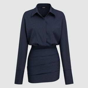 Cider Navy Pinstripe Long Sleeve Dress size L worn once